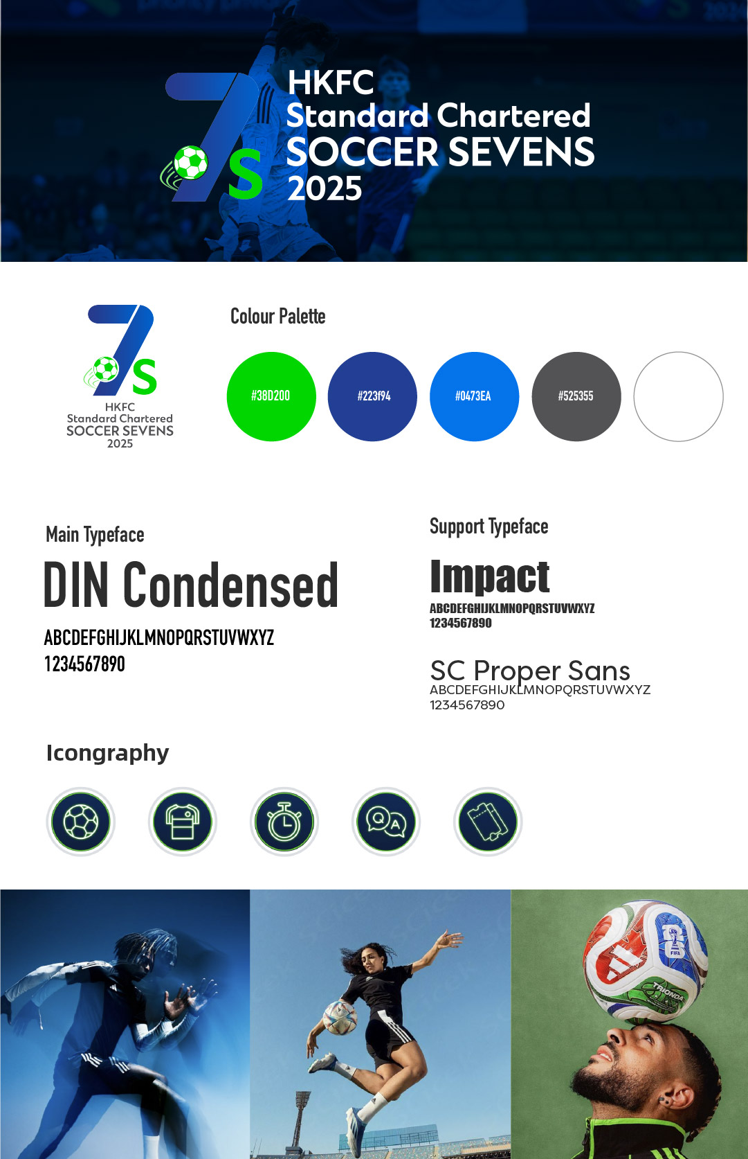 HKFC Soccer Sevens visual identity system, colour palette, typography and iconography