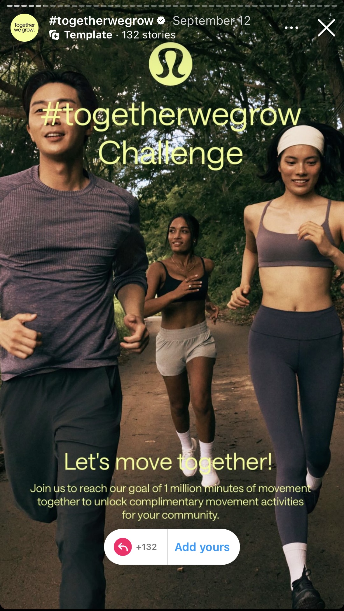 Together We Grow running challenge Instagram Story